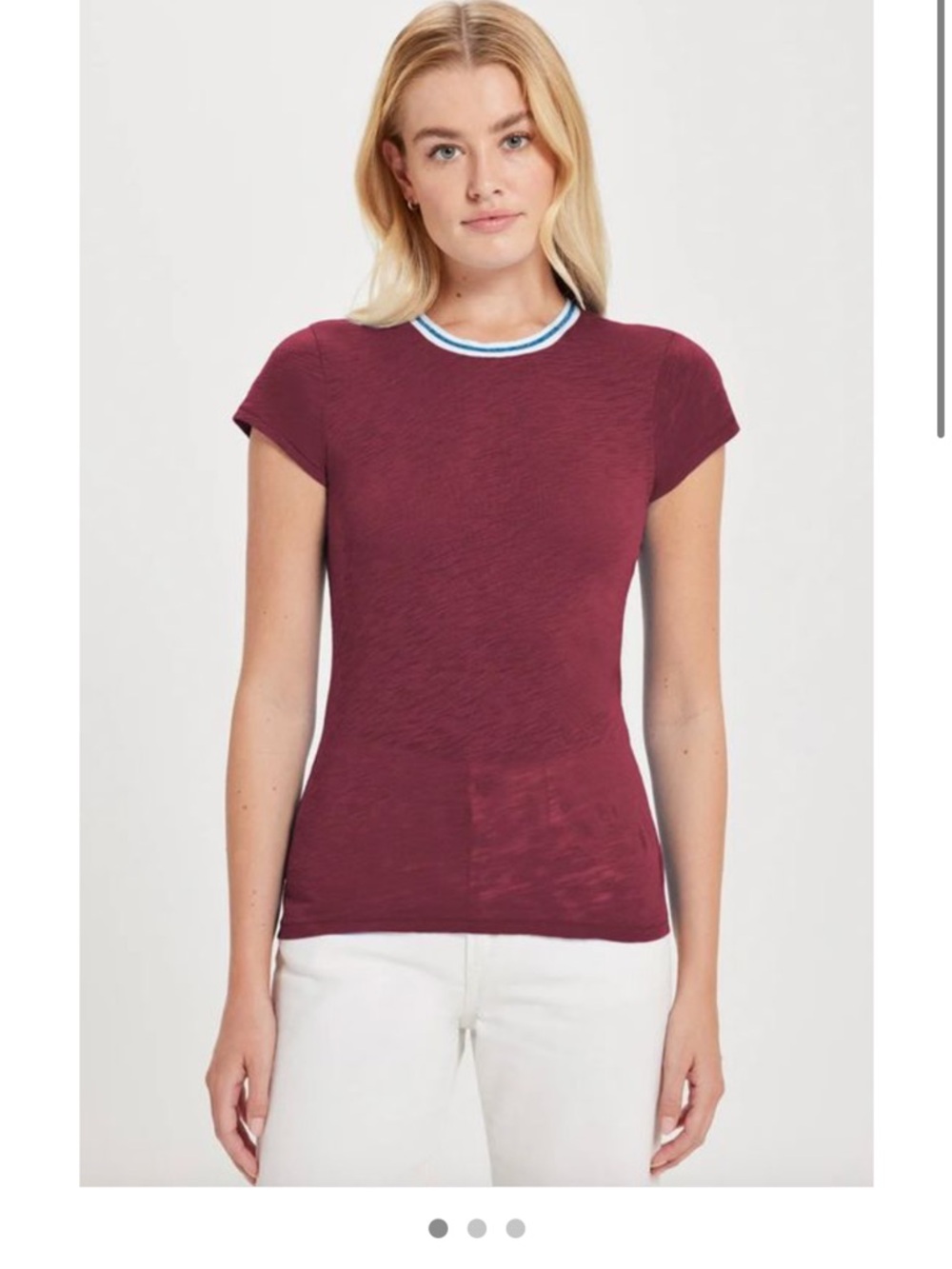 Goldie Lewinter Bordeaux Tipped Ringer Tee Burgundy Size Large Pima Cotton